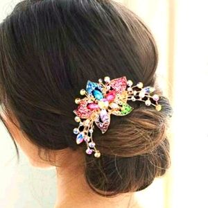 Rhinestone & Flower Decor Luxury Hair Clip